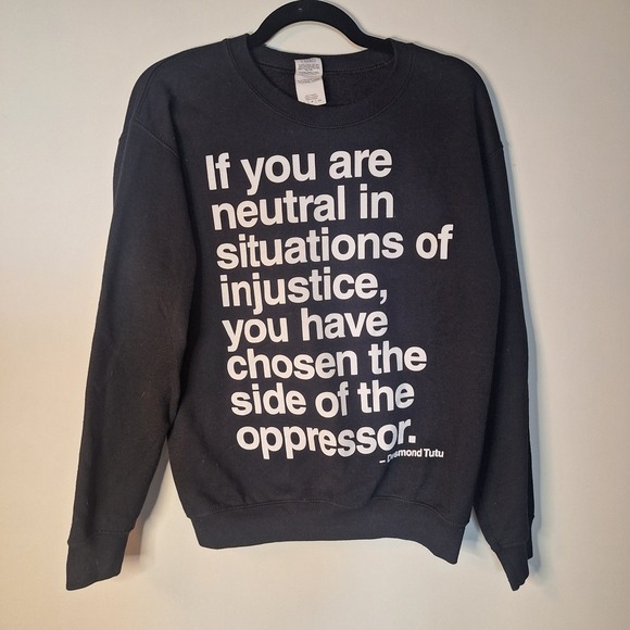 Gildan Tops - Gildan Social Injustice Desmond Tutu Quote Unisex Black Sweatshirt Size Small